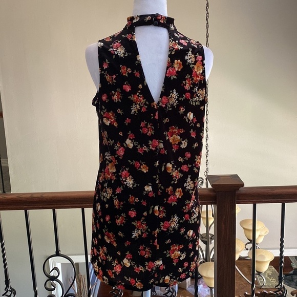 Soprano Top Mini Dress Black Floral Pink Velvet Cut Out Neck size M - Picture 4 of 6